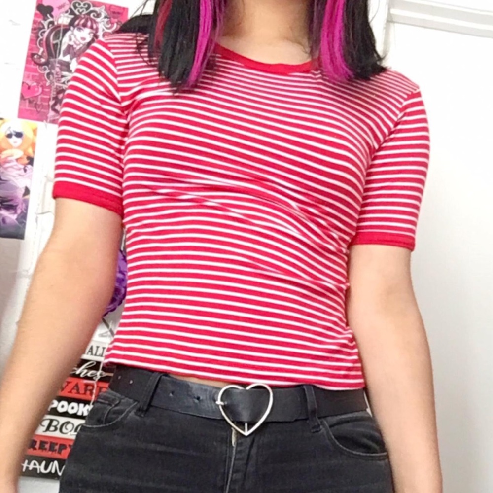 Red And White Striped Ringer Tee
